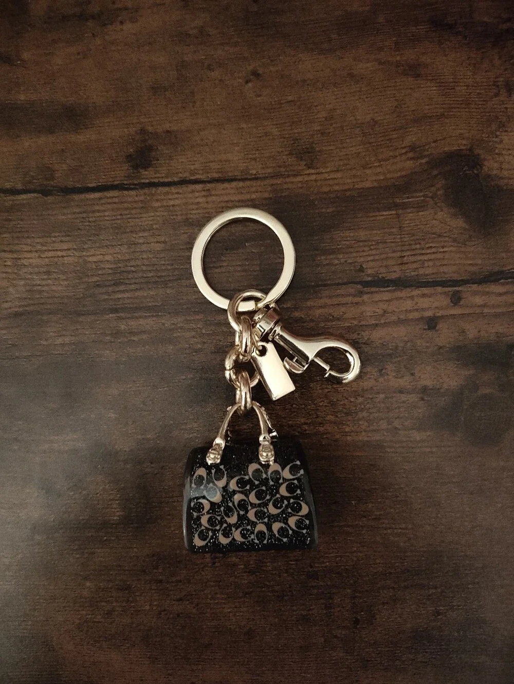Gold and Black Handbag Keychain Charm - Women's Accessory